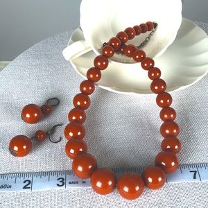 Vintage Burnt orange beaded necklace and matching earrings